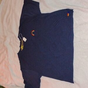 Aviator Nation 💞💯 Blue Rainbow Boyfriend Tee with Colorful Rainbow Accent NWT